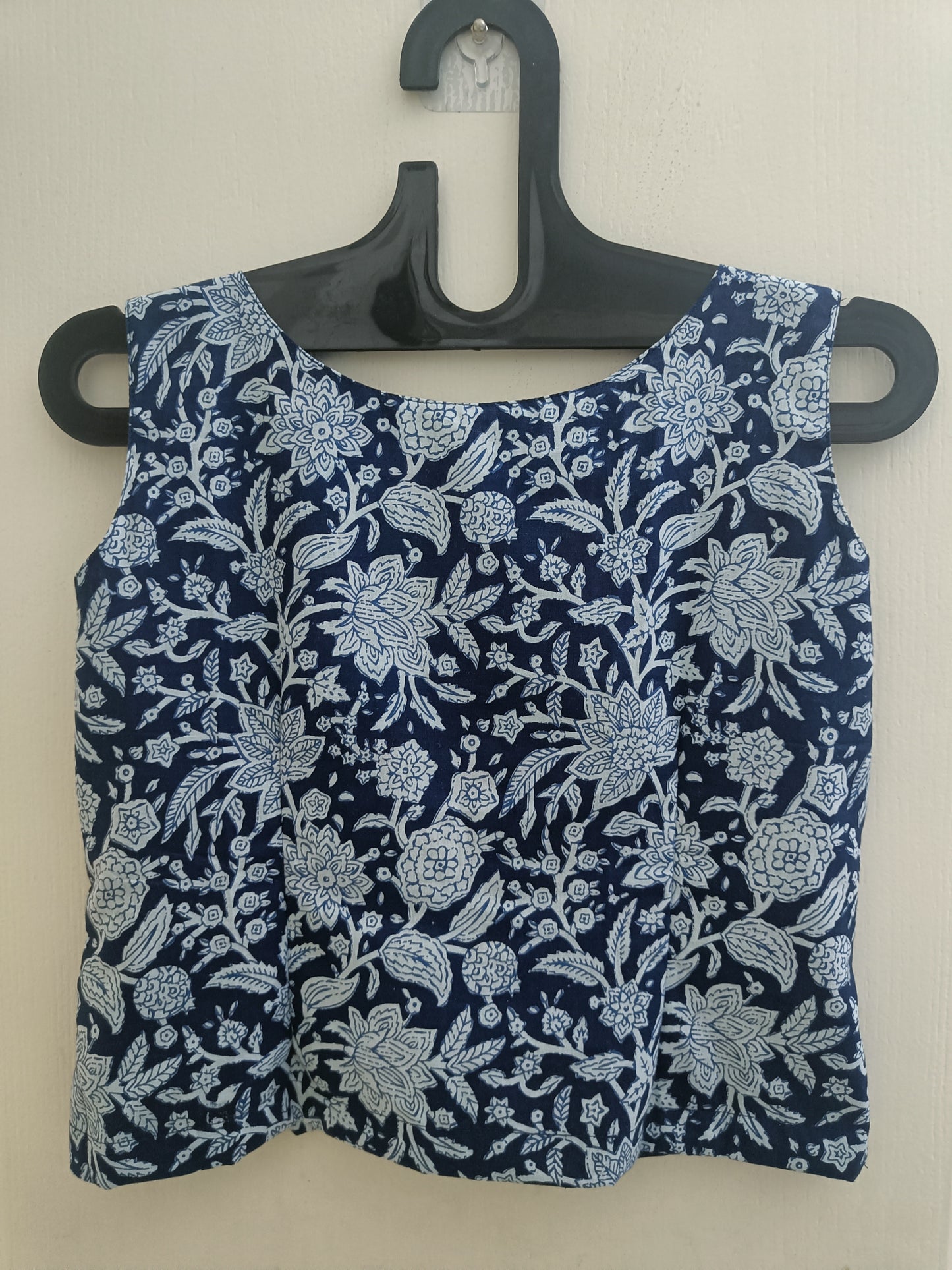 Blue indigo handblock printed crop top