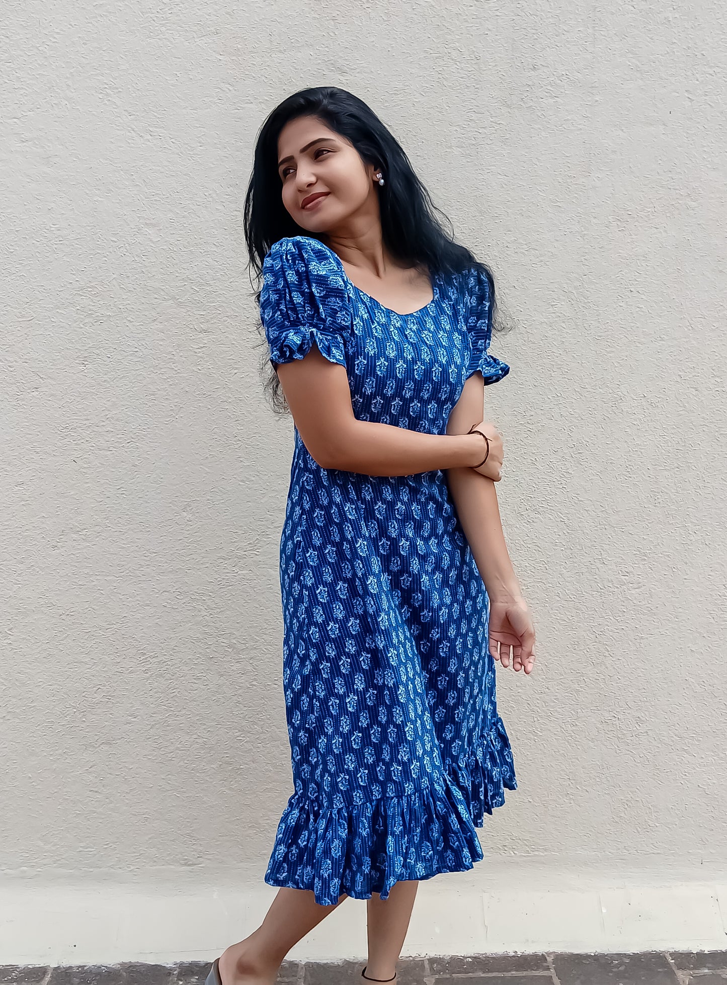 Indigo printed hand block dress