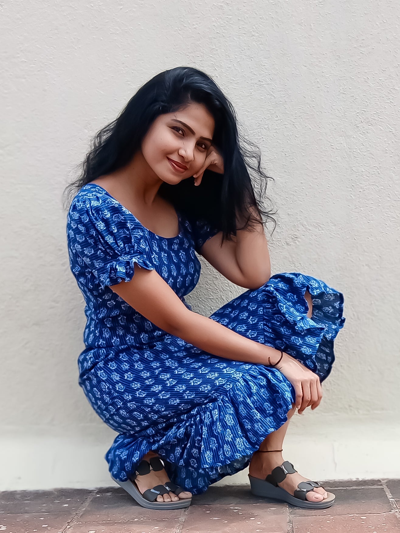 Indigo printed hand block dress