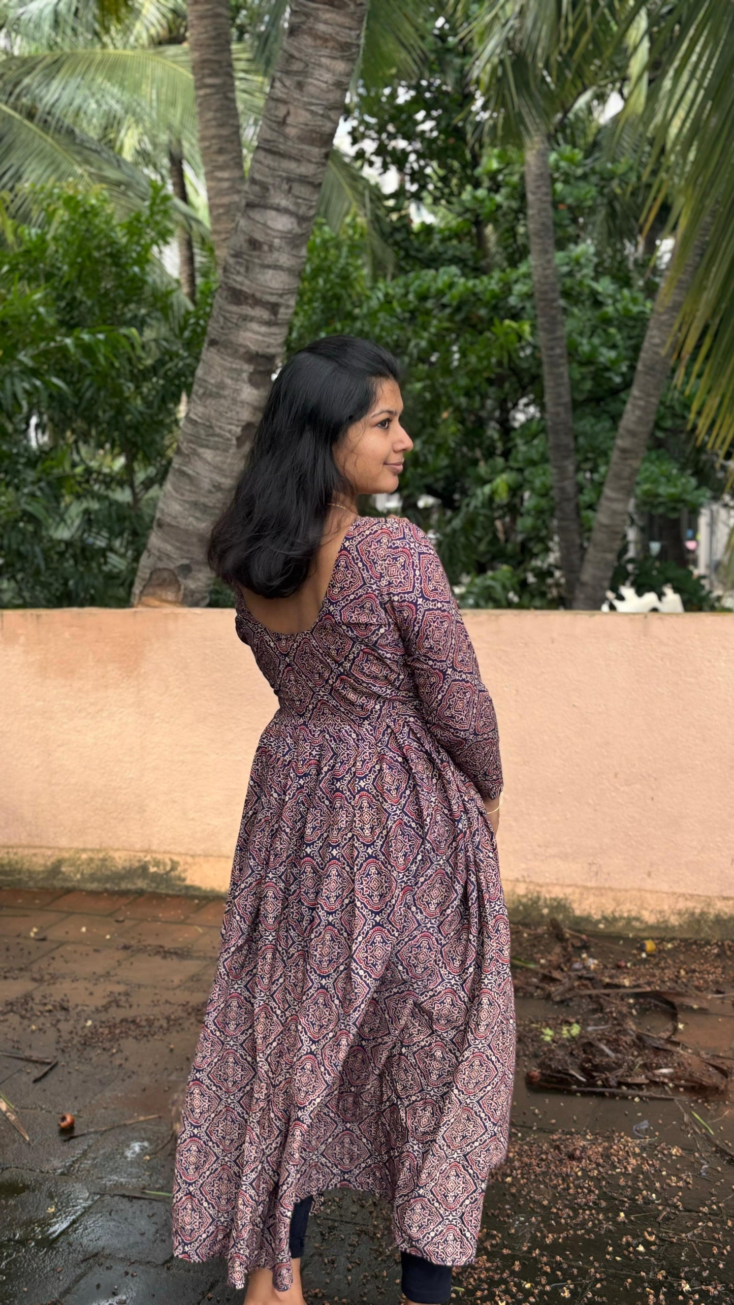 Ajrakh Indigo Handblock printed Maxi dress