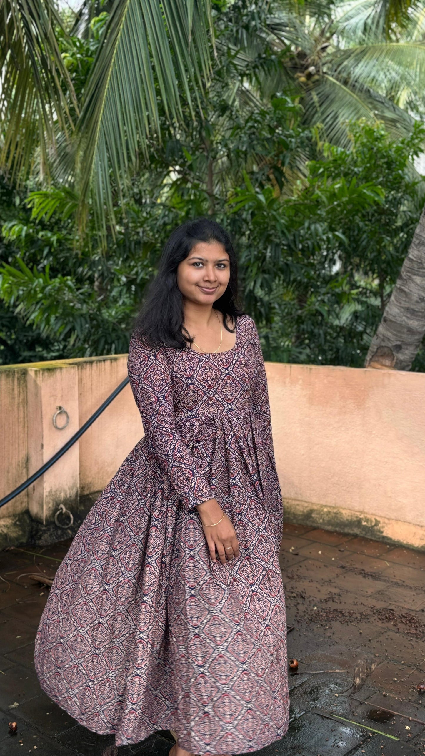 Ajrakh Indigo Handblock printed Maxi dress