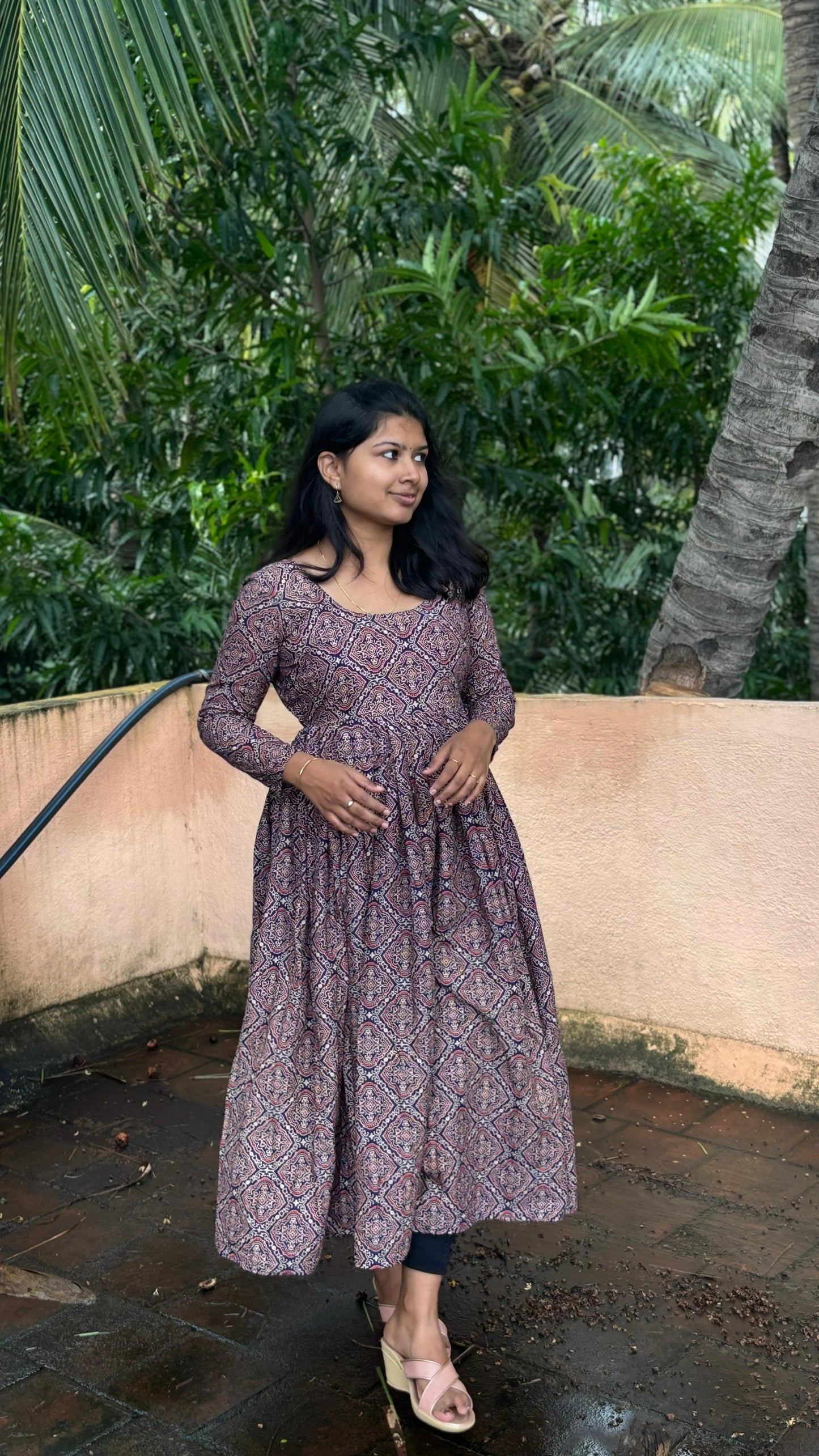 Ajrakh Indigo Handblock printed Maxi dress