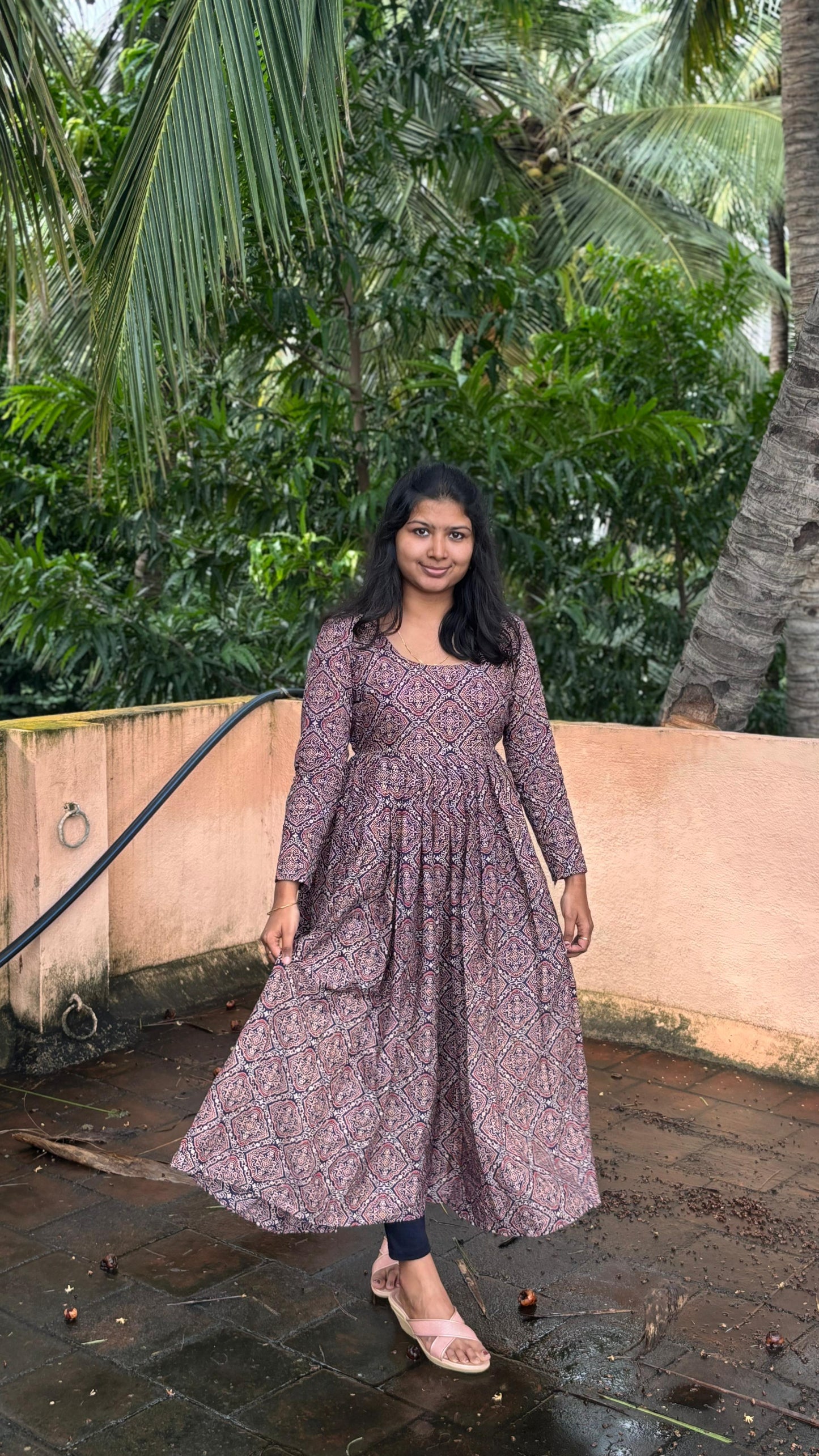 Ajrakh Indigo Handblock printed Maxi dress