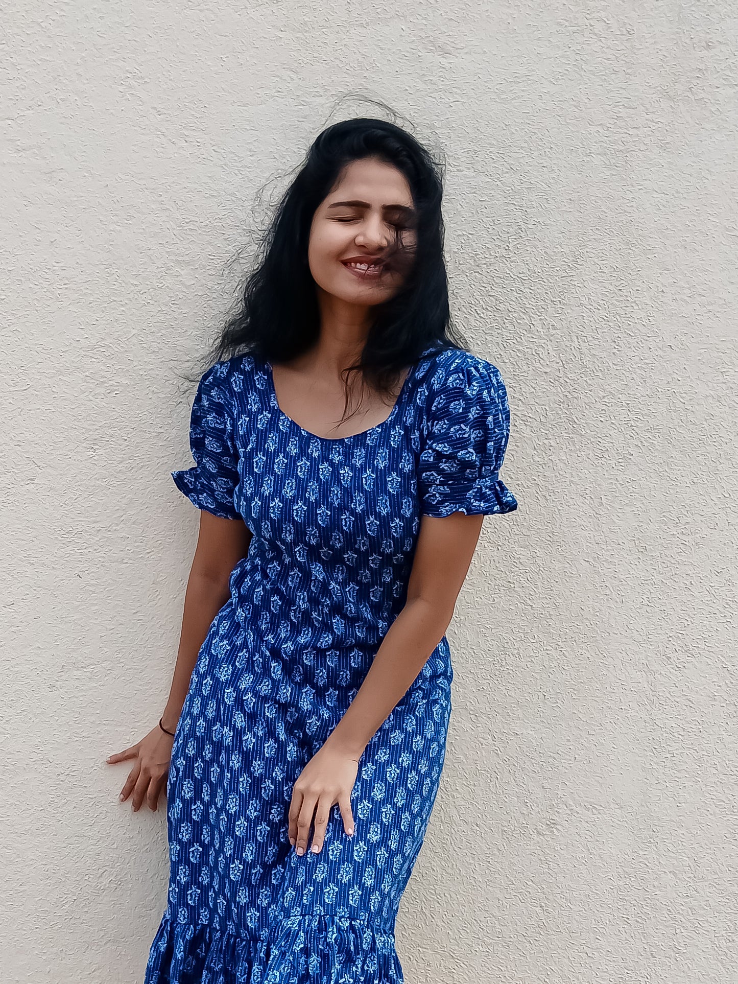 Indigo printed hand block dress