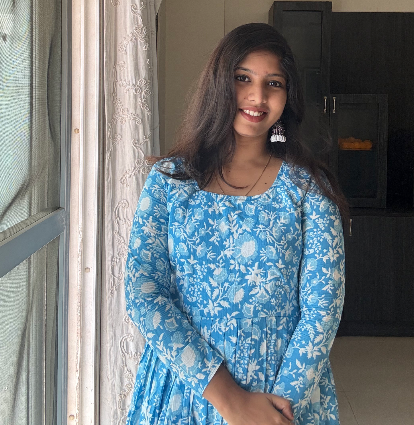 Blue floral printed dress