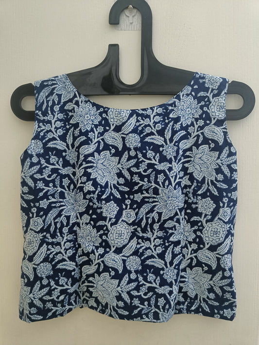 Blue indigo handblock printed crop top