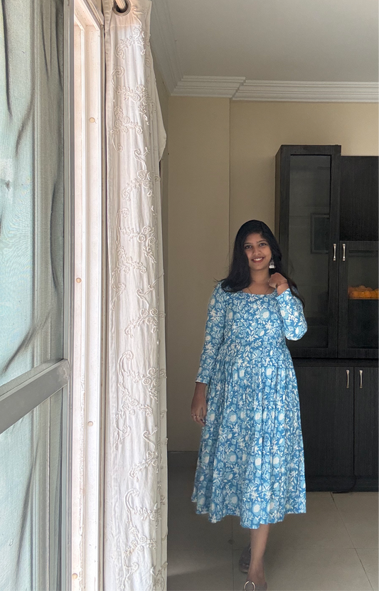 Blue floral printed dress