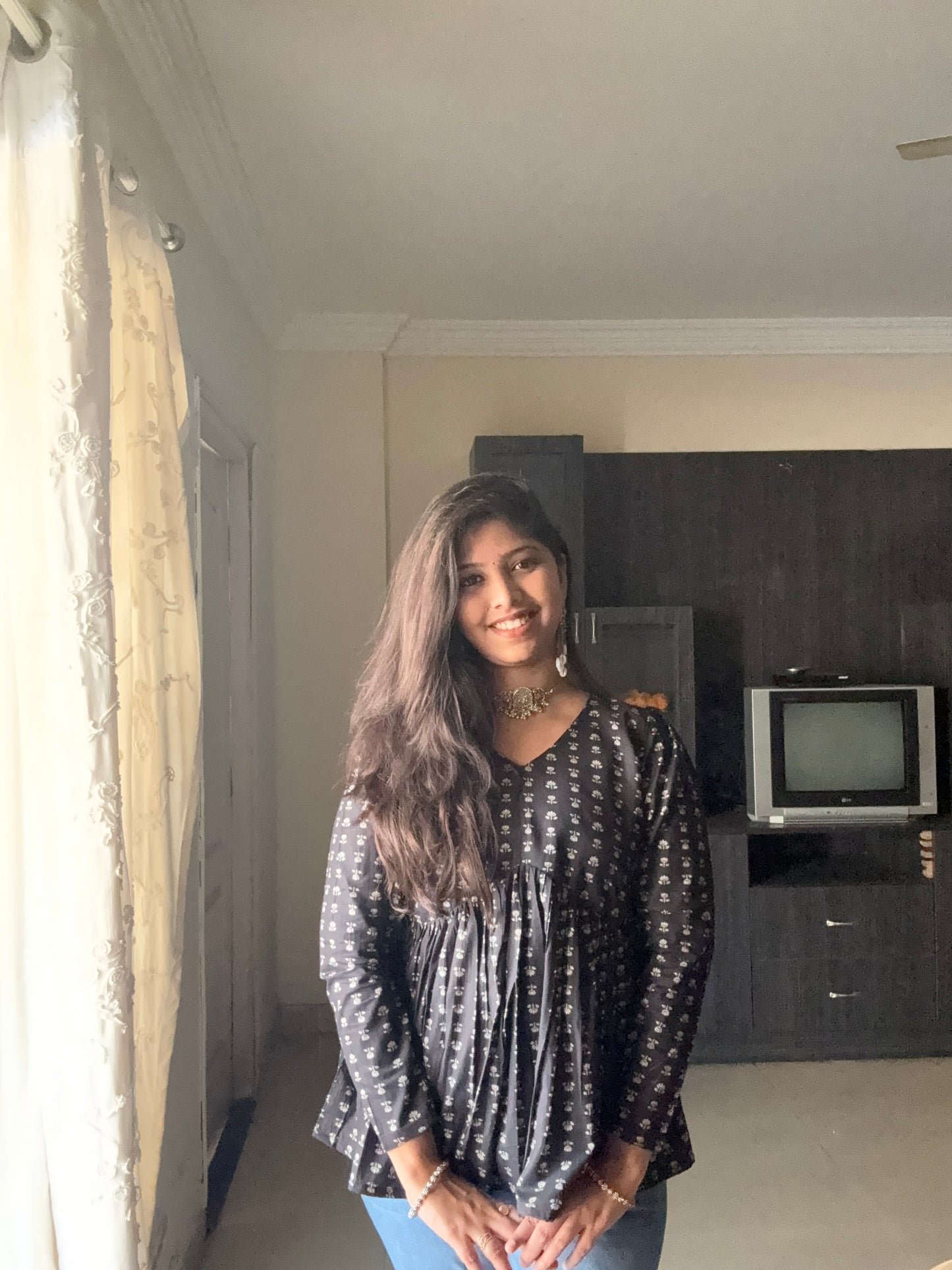 Alia cut small lotus print tops