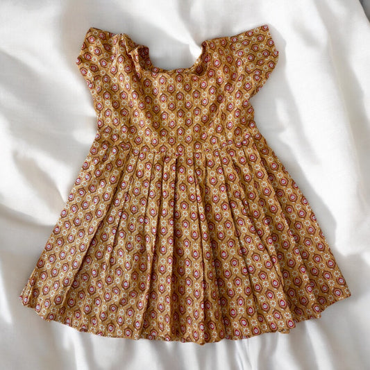 Orange essence kids frock hand block printed