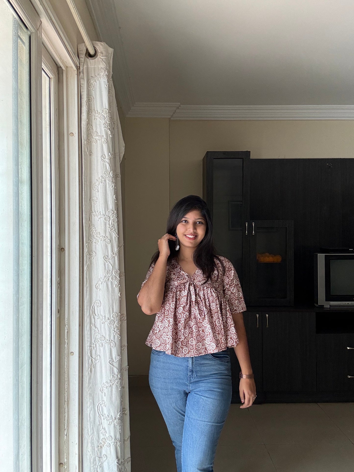 Casual Handblock printed brown tops