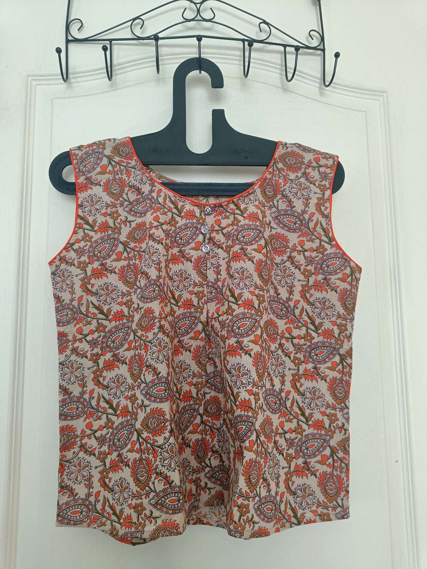 Orange hand block printed crop top
