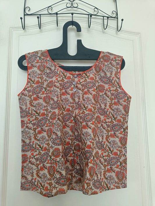 Orange hand block printed crop top