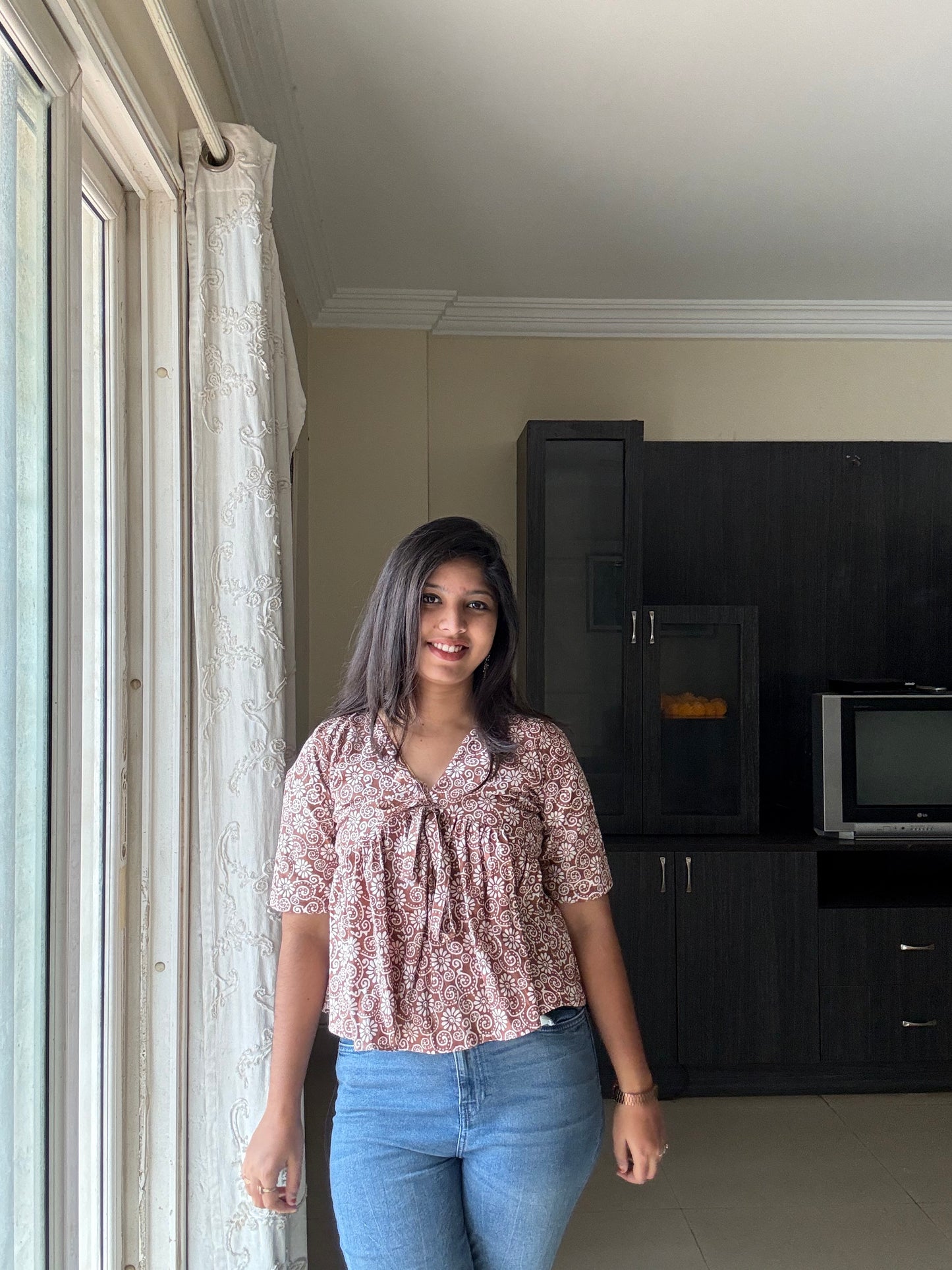 Casual Handblock printed brown tops