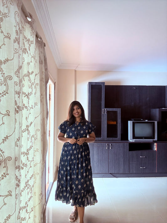 Ink blue maxi floral dress