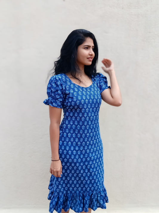 Indigo printed hand block dress