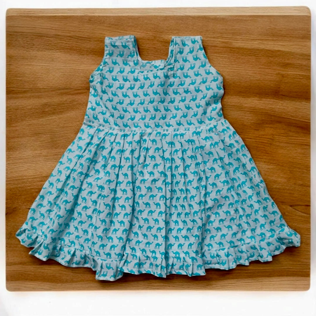 Camel printed frock pleated