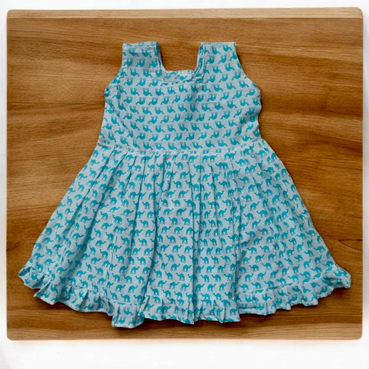 Camel printed frock pleated