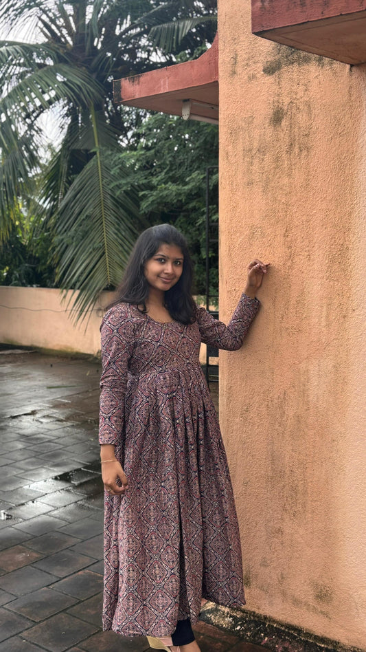 Ajrakh Indigo Handblock printed Maxi dress