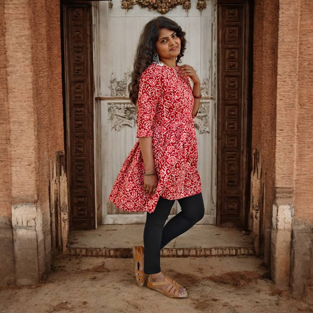 Red Blossom Cherry Tunic Top